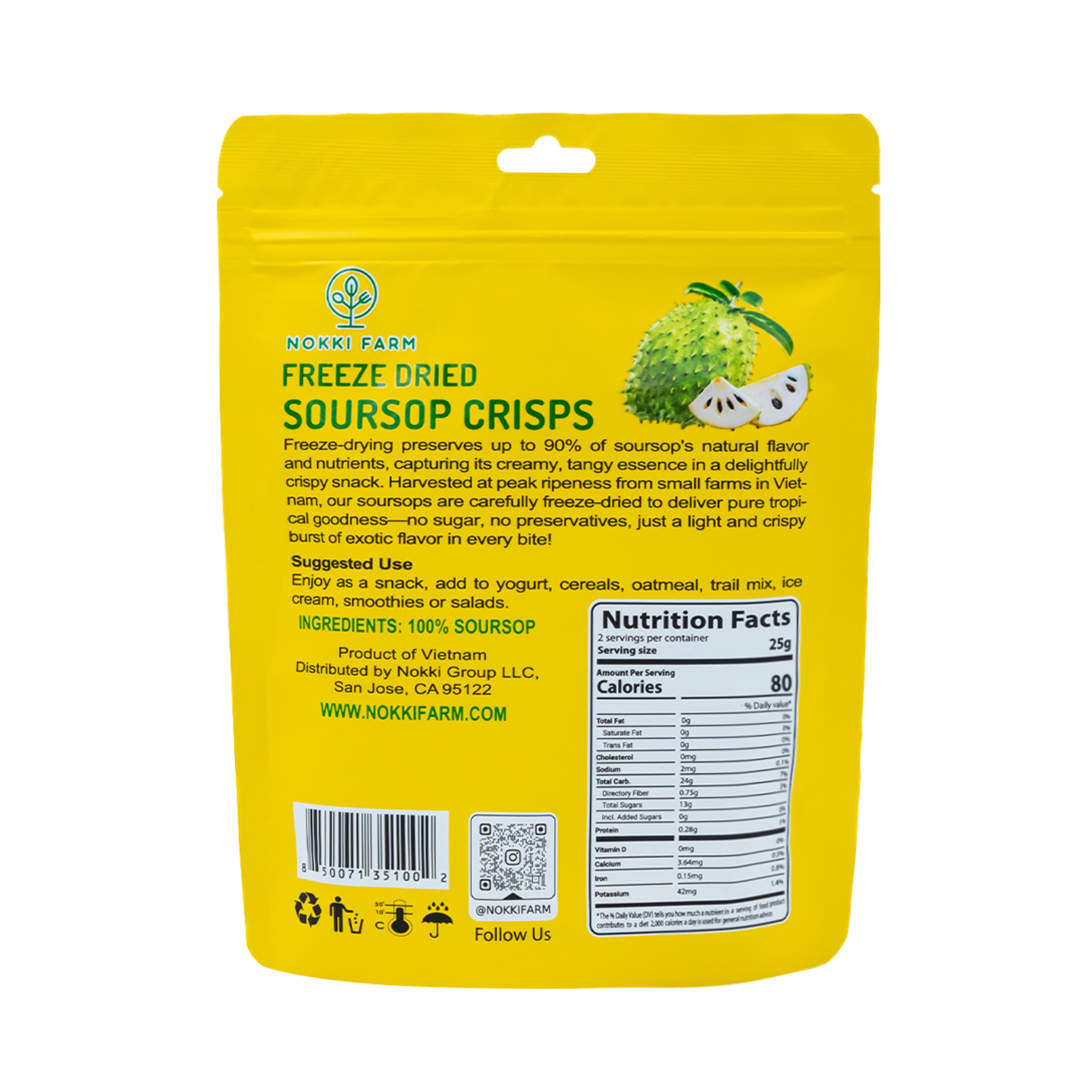 NOKKI FARM Freeze Dried Soursop Crisps - No Added Sugar