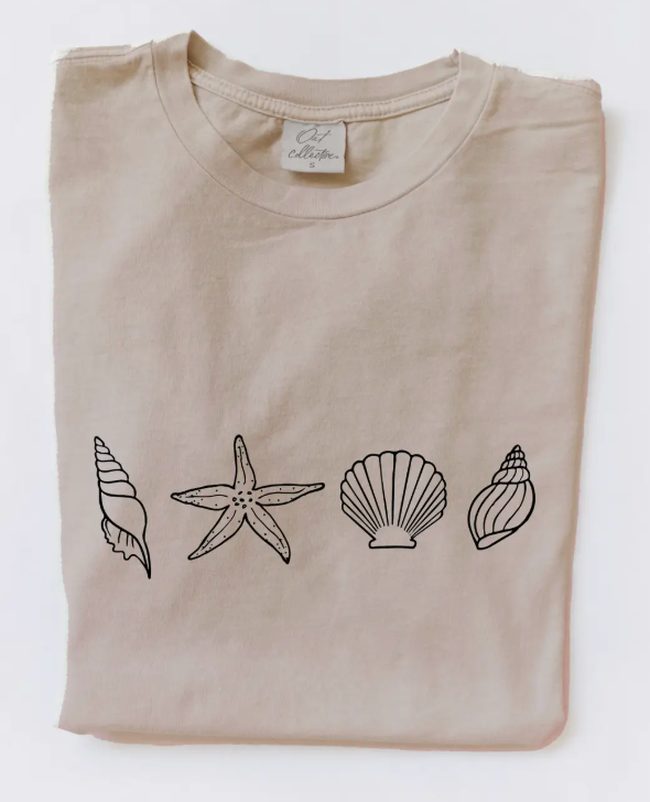 Seashells Row Mineral Washed Graphic Top