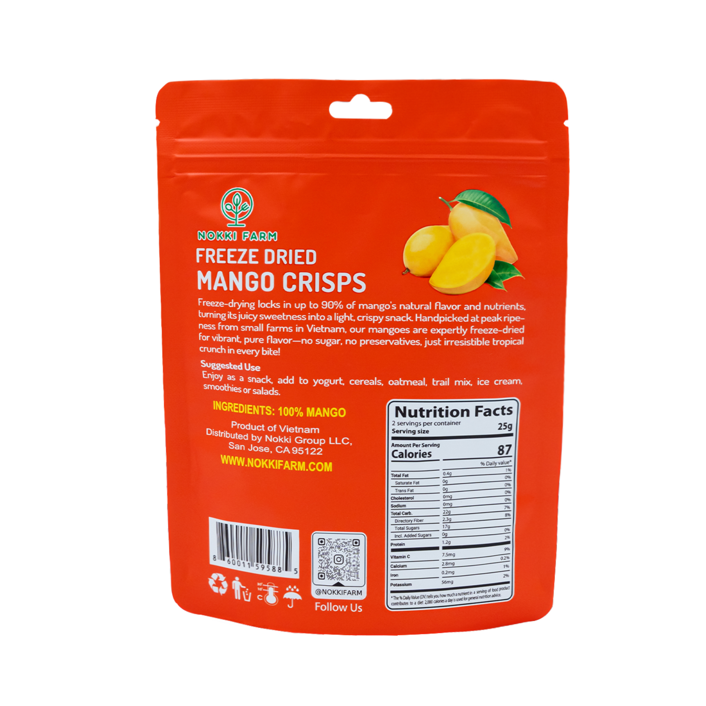 NOKKI FARM Freeze Dried Mango Crisps - No Added Sugar