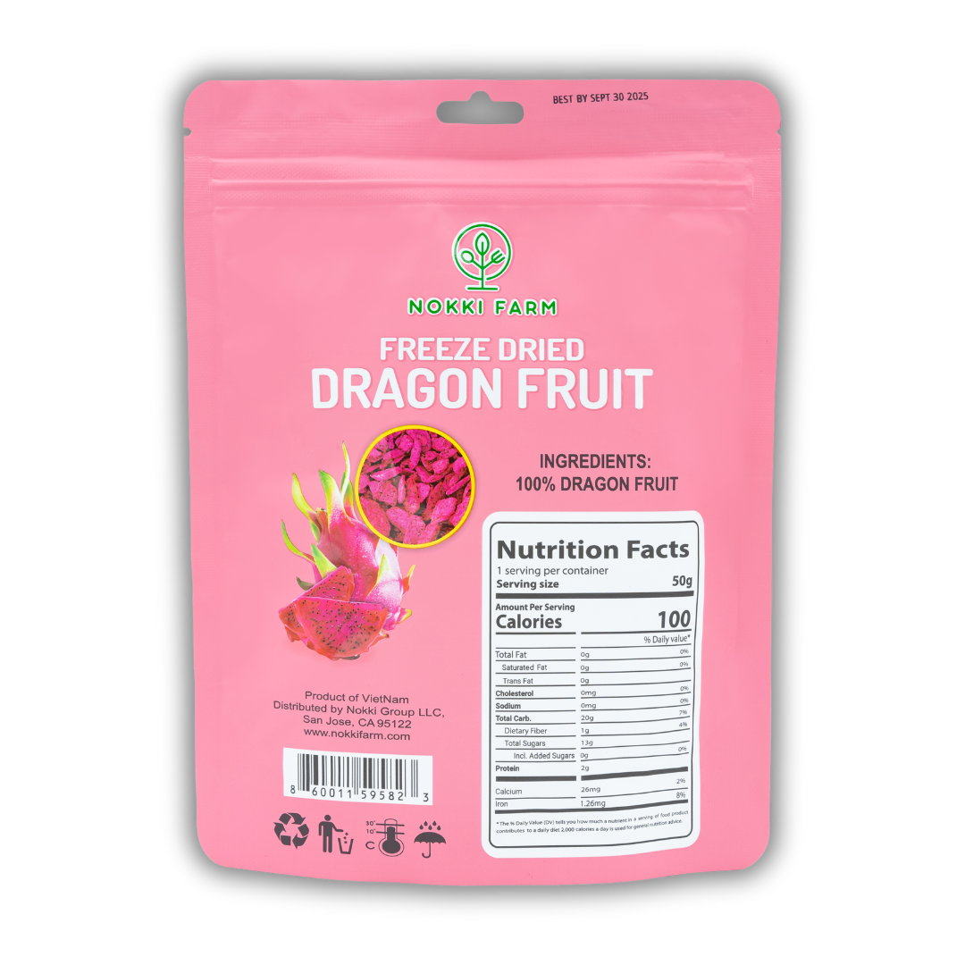 NOKKI FARM Freeze Dried Dragon Fruit Crisps - No Added Sugar