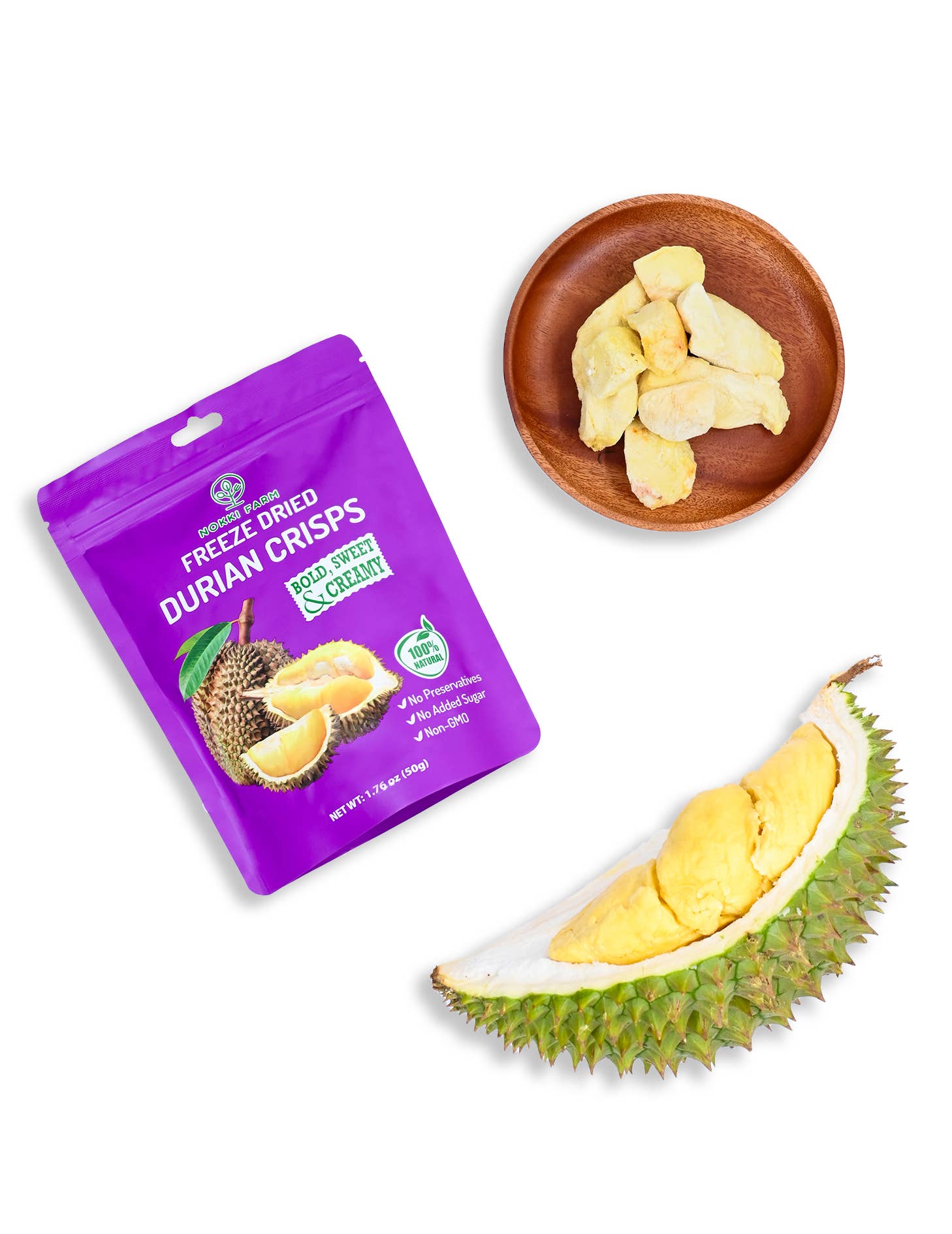 NOKKI FARM Freeze Dried Durian Crisps - No Added Sugar