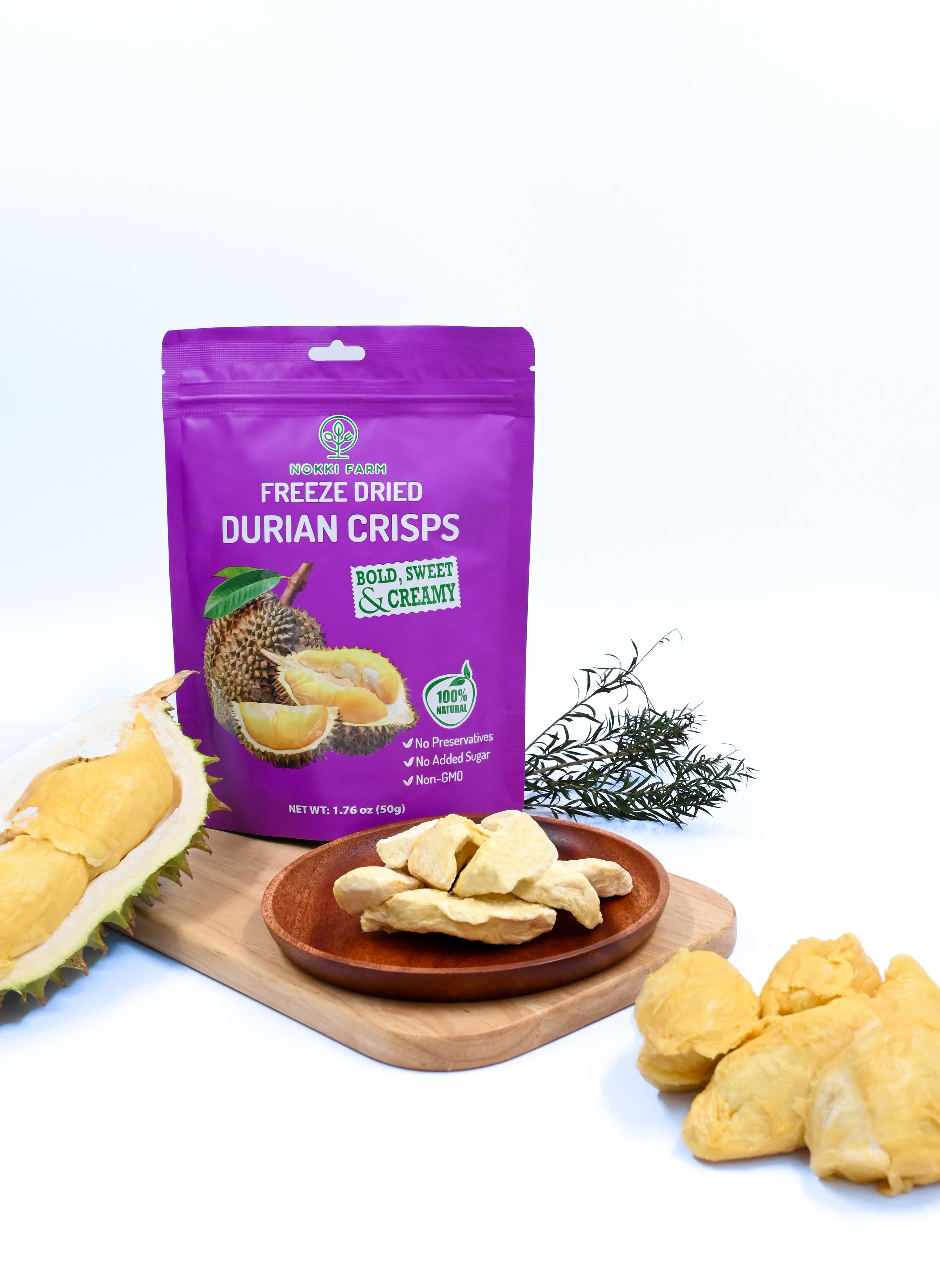 NOKKI FARM Freeze Dried Durian Crisps - No Added Sugar