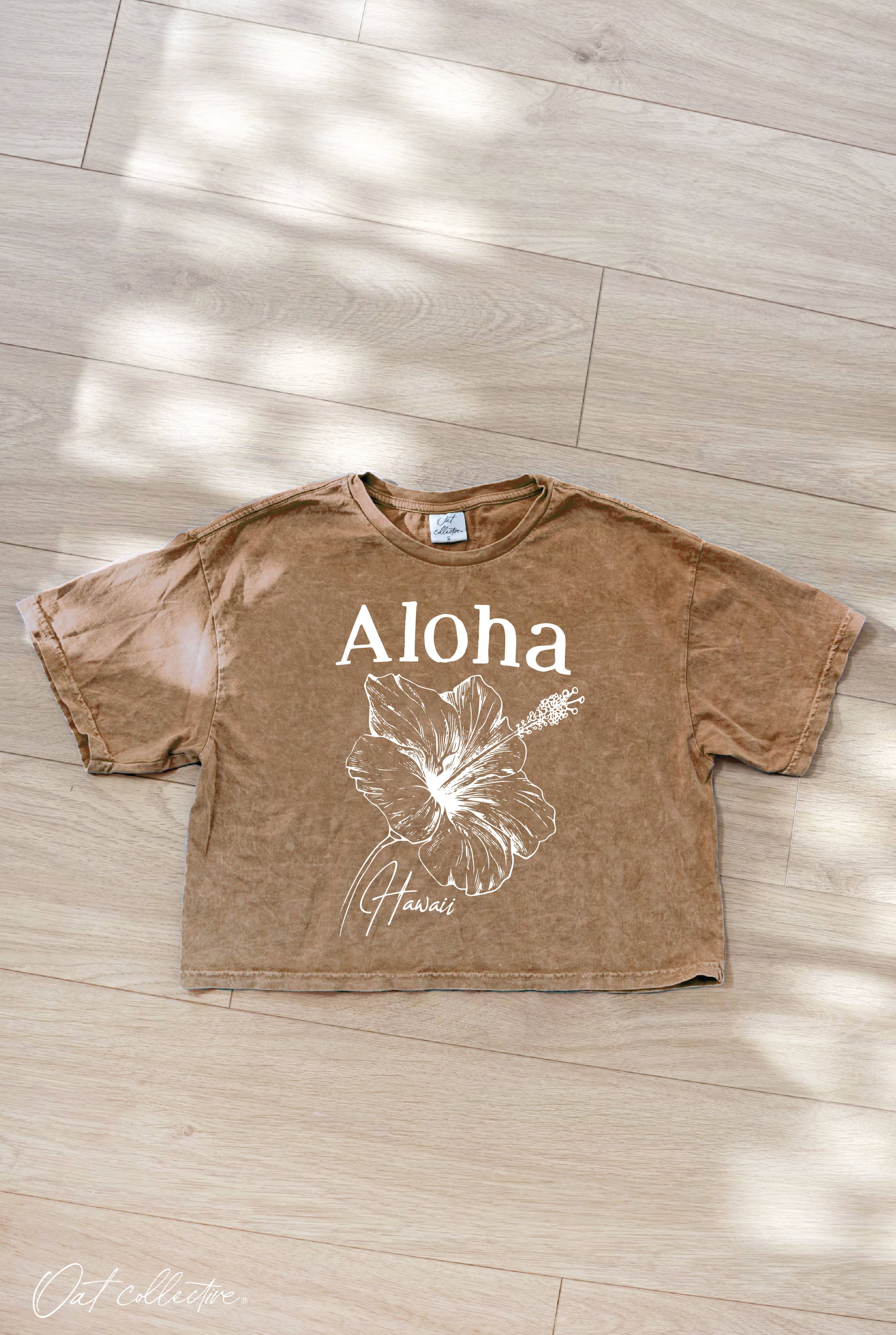 ALOHA HAWAII Cropped Mineral Washed Graphic Top