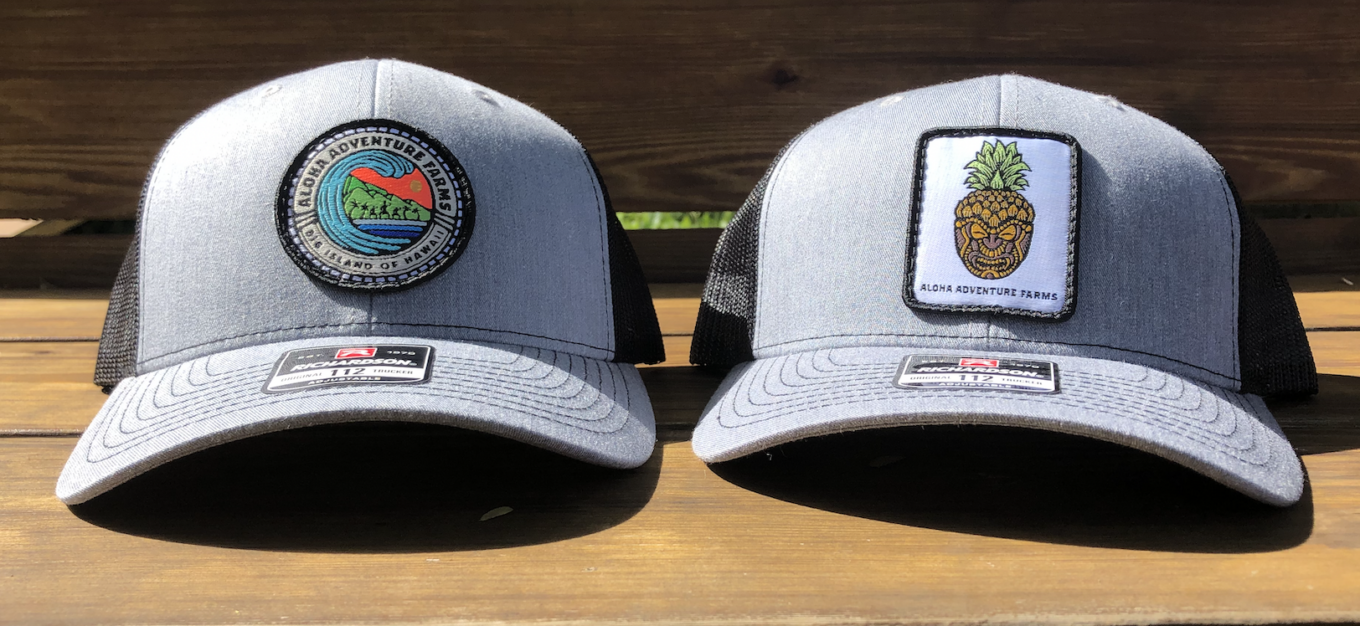 Gray Trucker Hat with Aloha Adventure Farms Logo