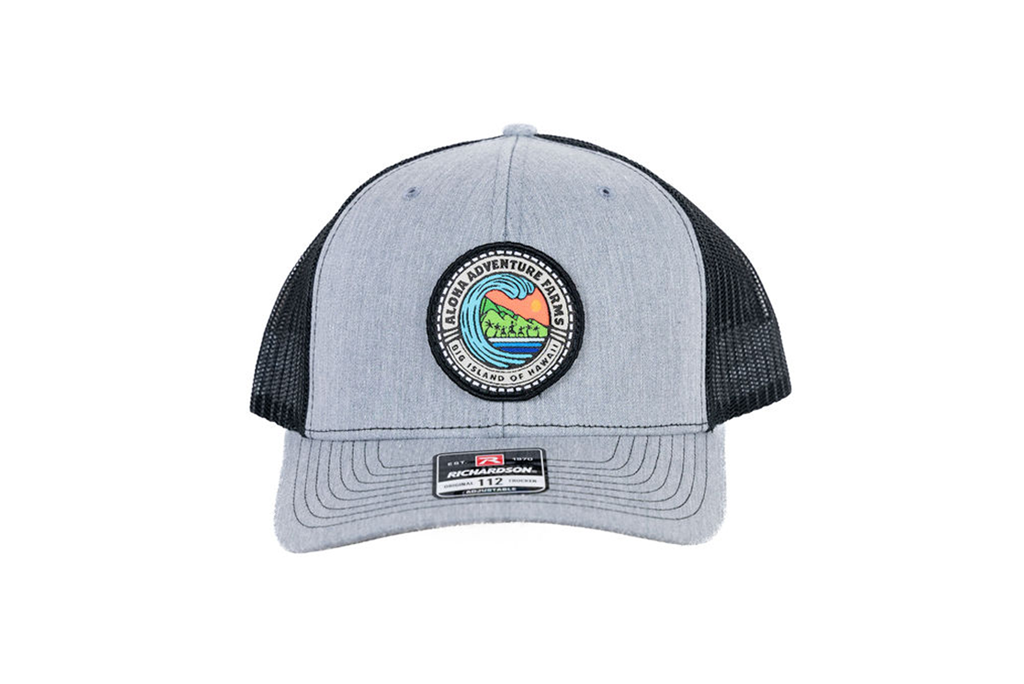 Gray Trucker Hat with Aloha Adventure Farms Logo