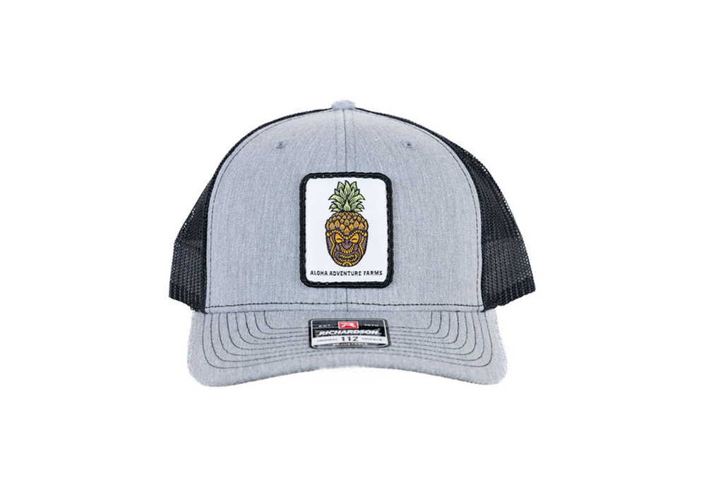 Gray Pineapple Trucker Hat with Aloha Adventure Farms Logo