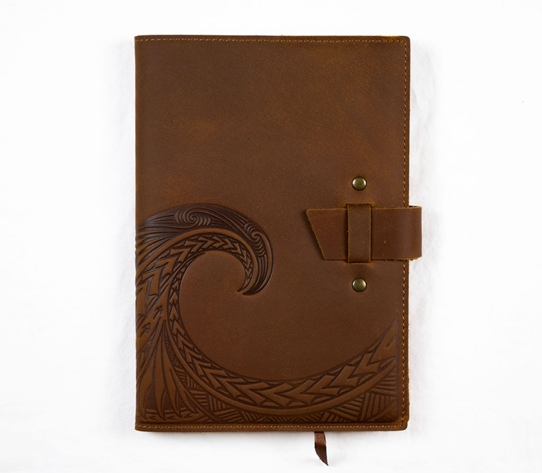 Leather Journal with Wave Engraving