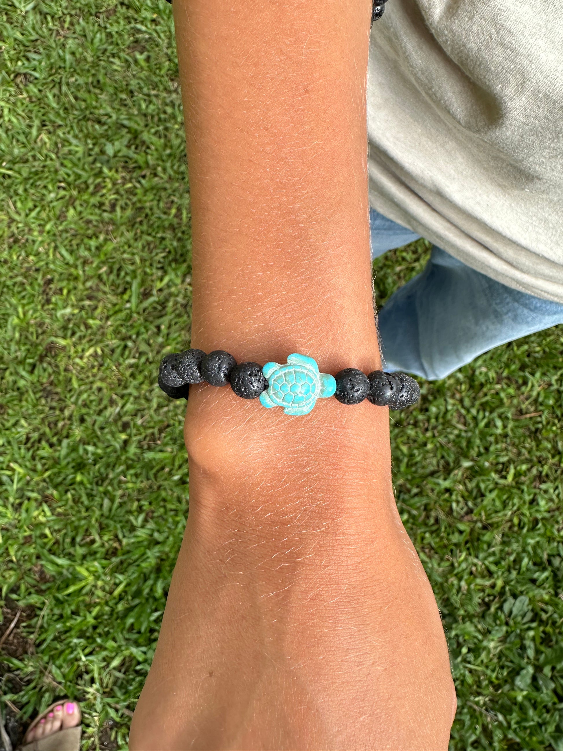 Lava Rock Bracelet with Turtle Bead