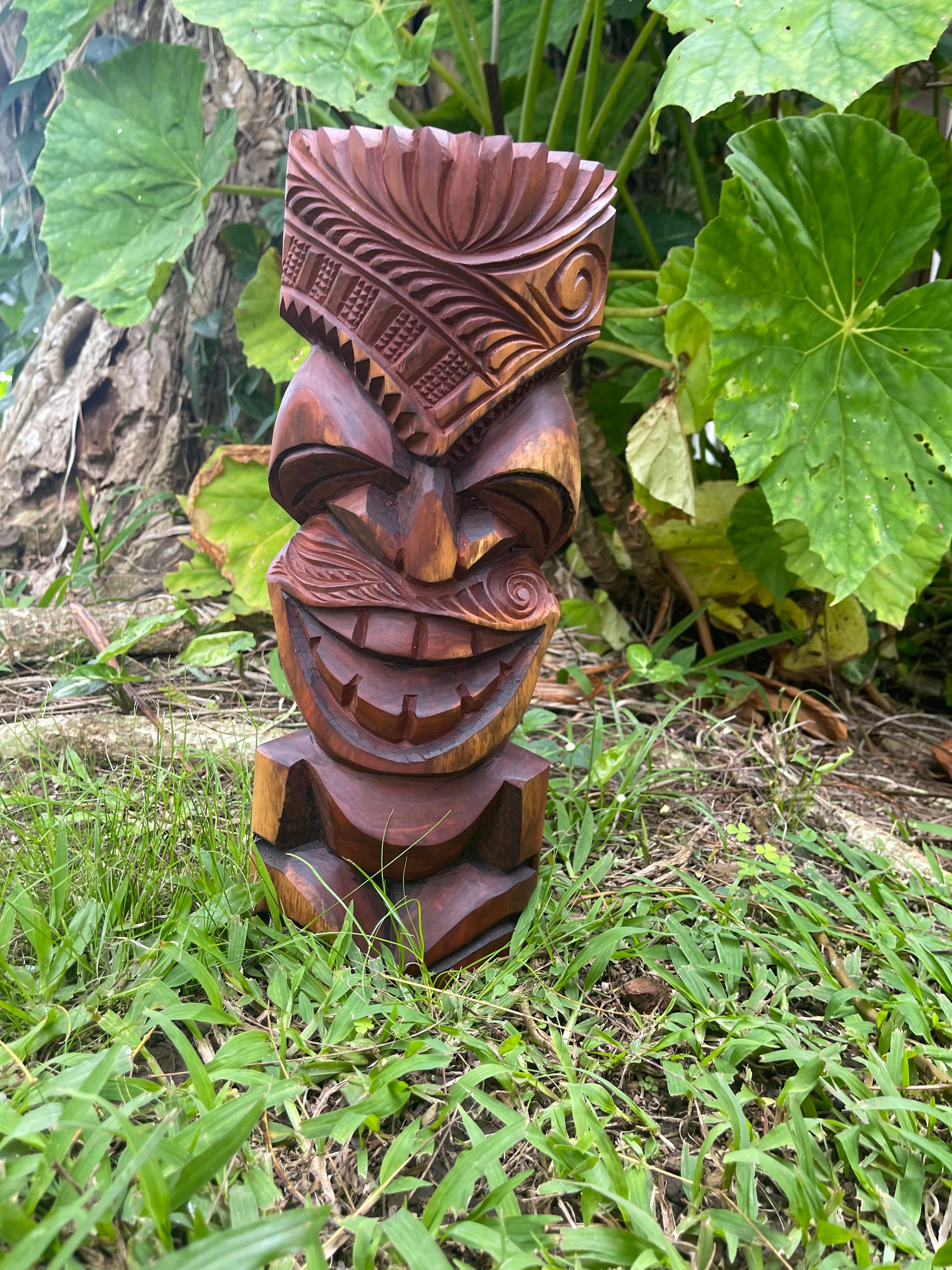 Dark Koa Wood Smiling Tiki