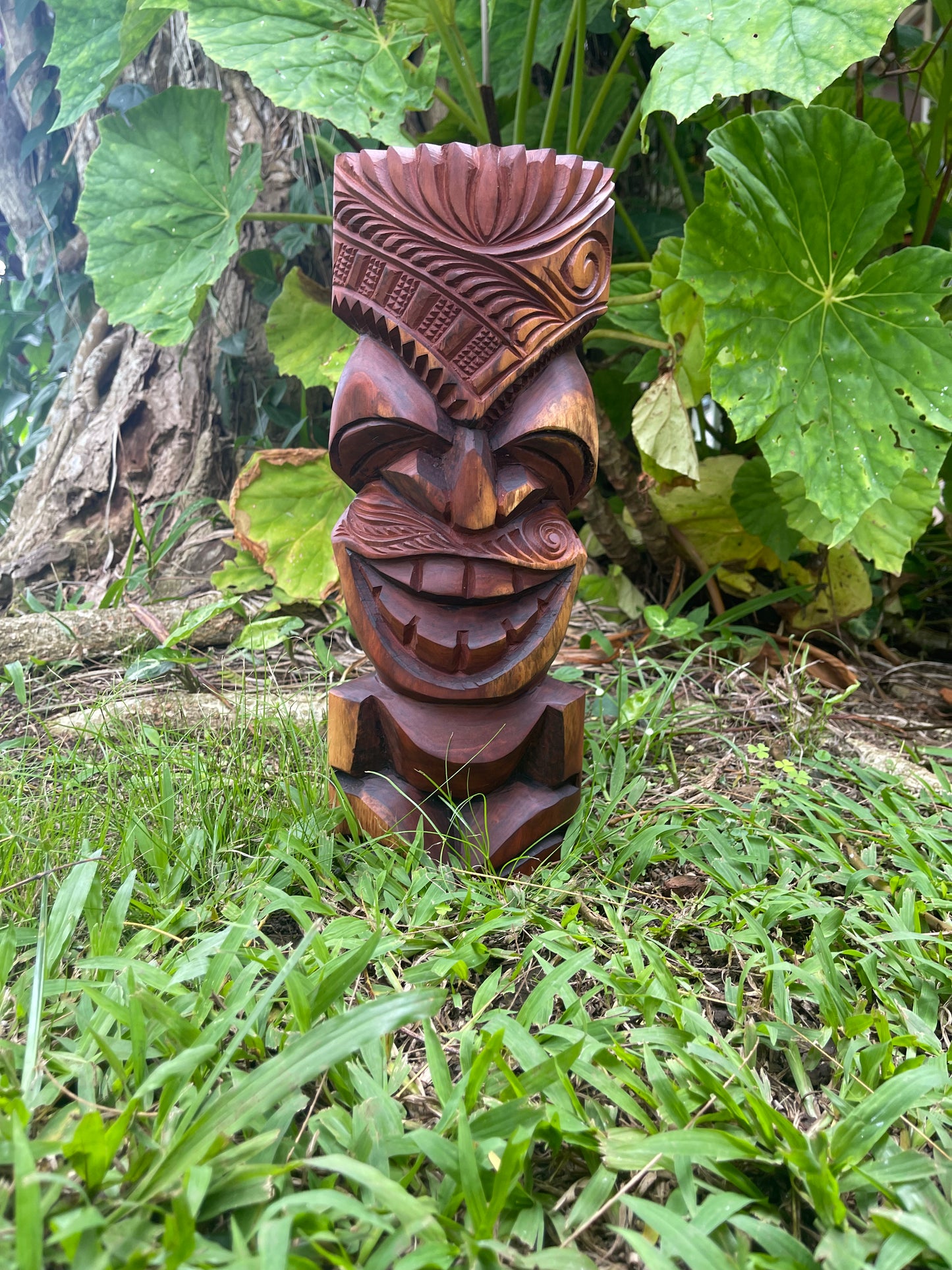 Hand-Carved Dark Koa Wood Smiling Tiki