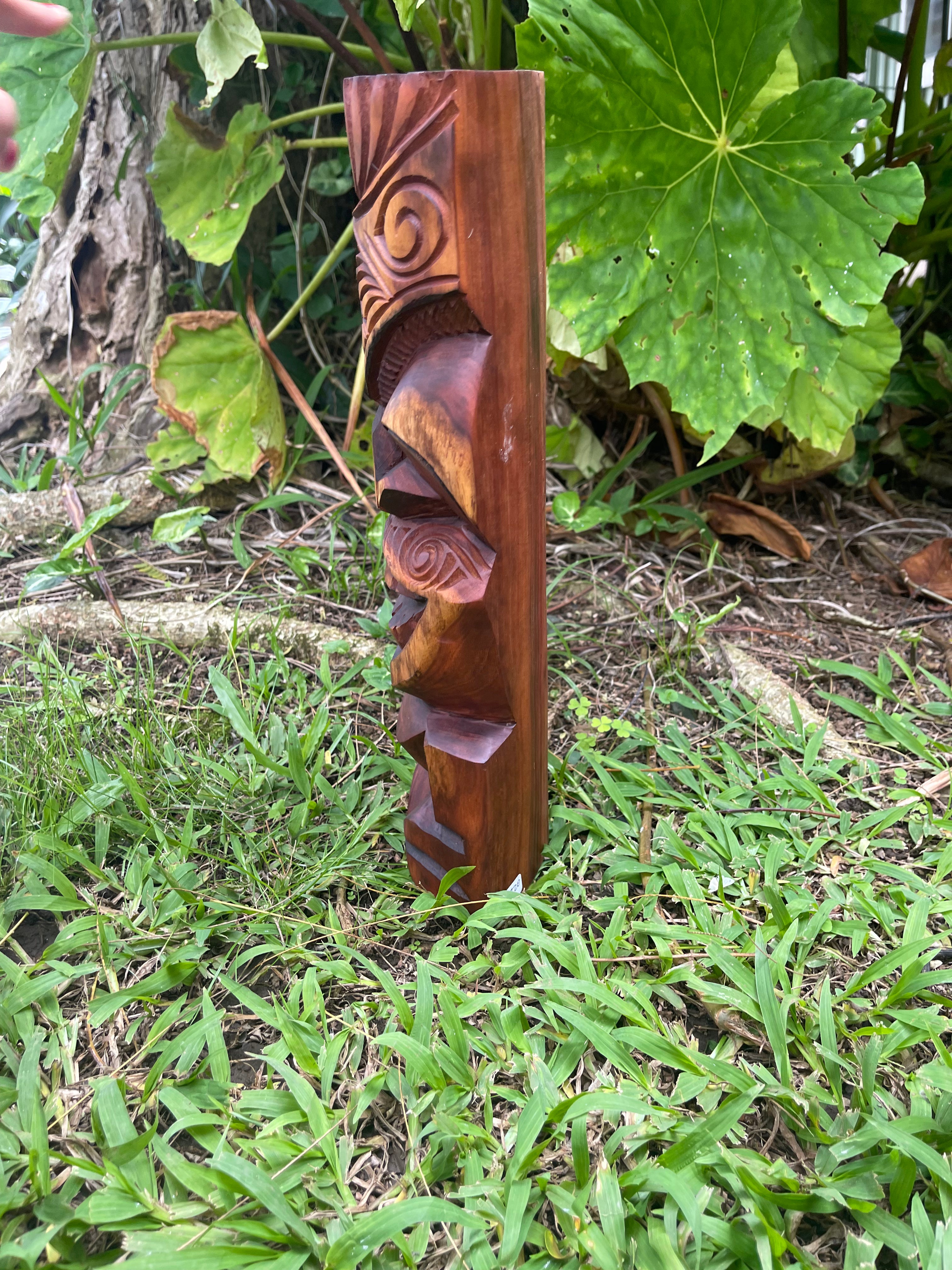 Dark Koa Wood Smiling Tiki - Side View