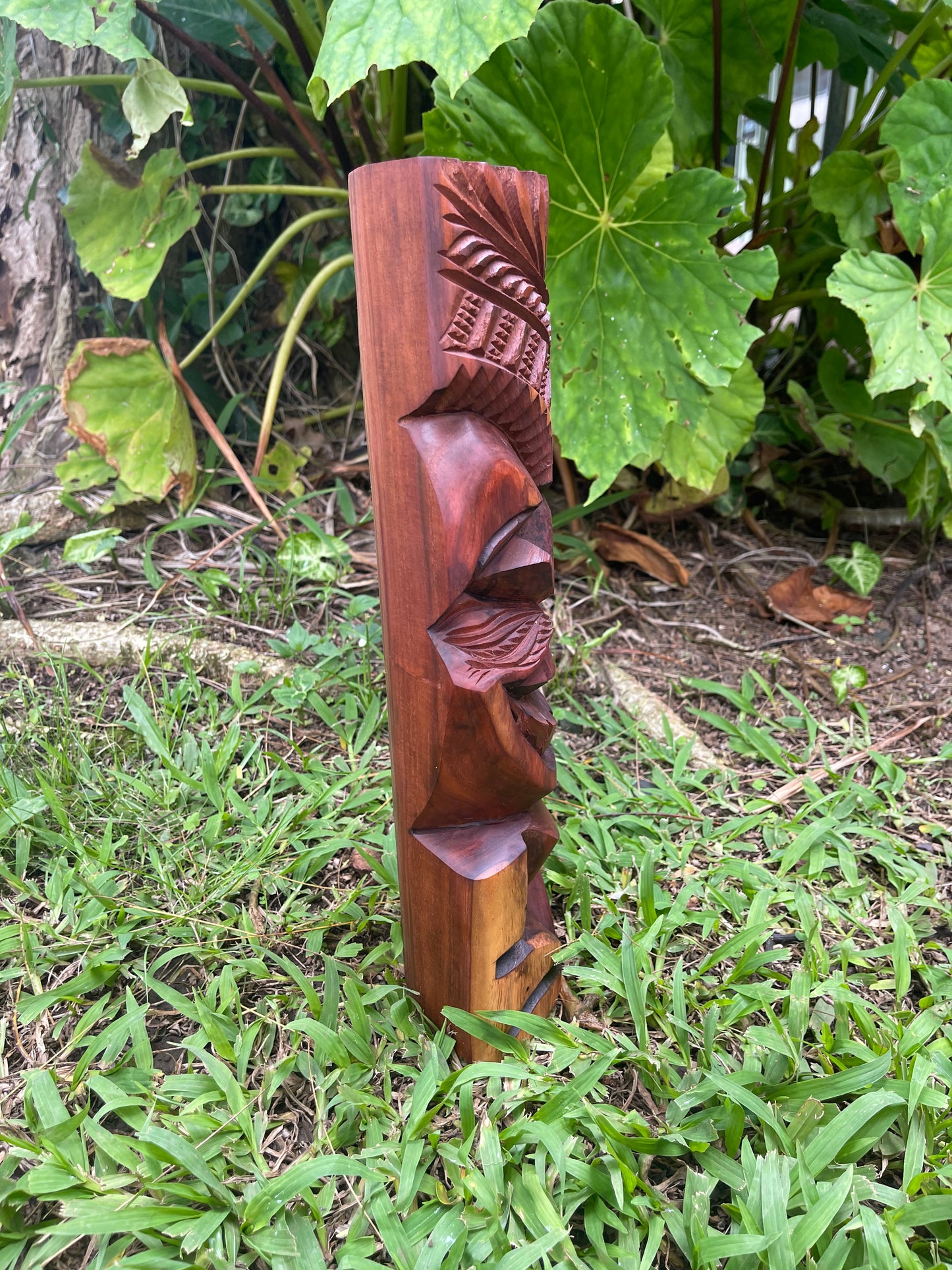 Dark Koa Wood Smiling Tiki - Side View