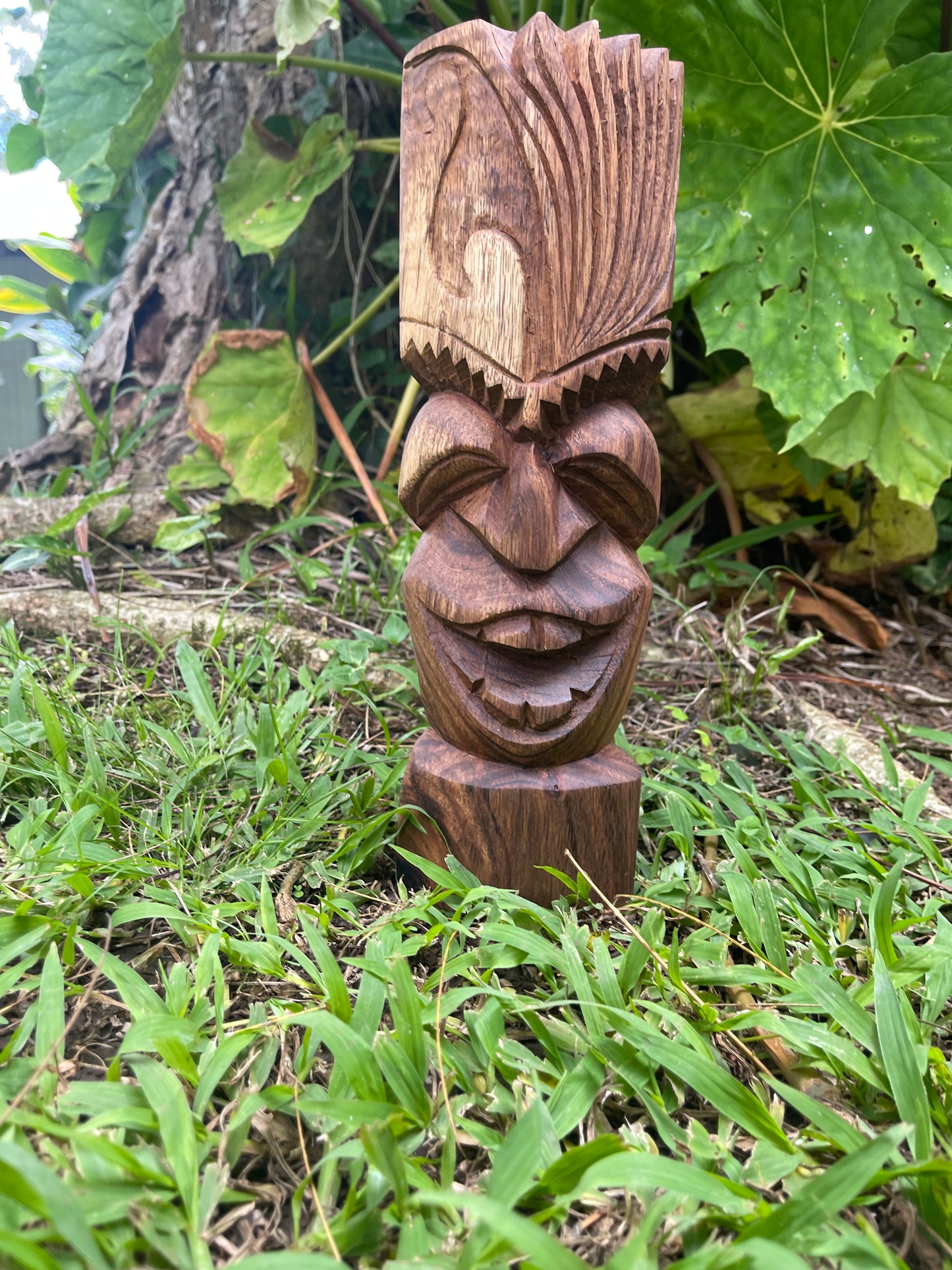 Mango Wood Smiling Tiki with Wave Embellishments