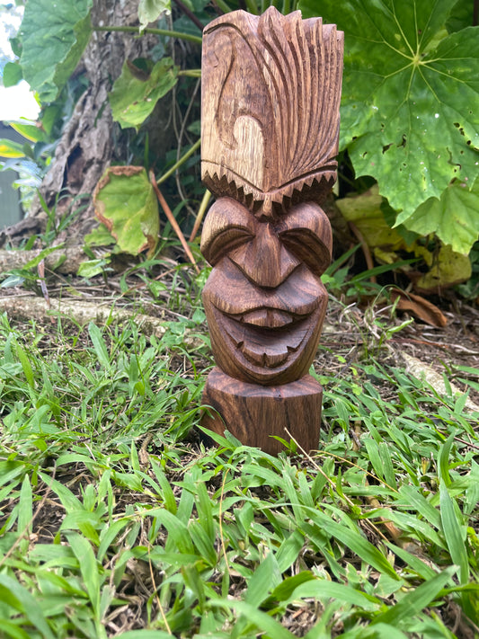 Mango Wood Smiling Tiki with Wave Embellishments