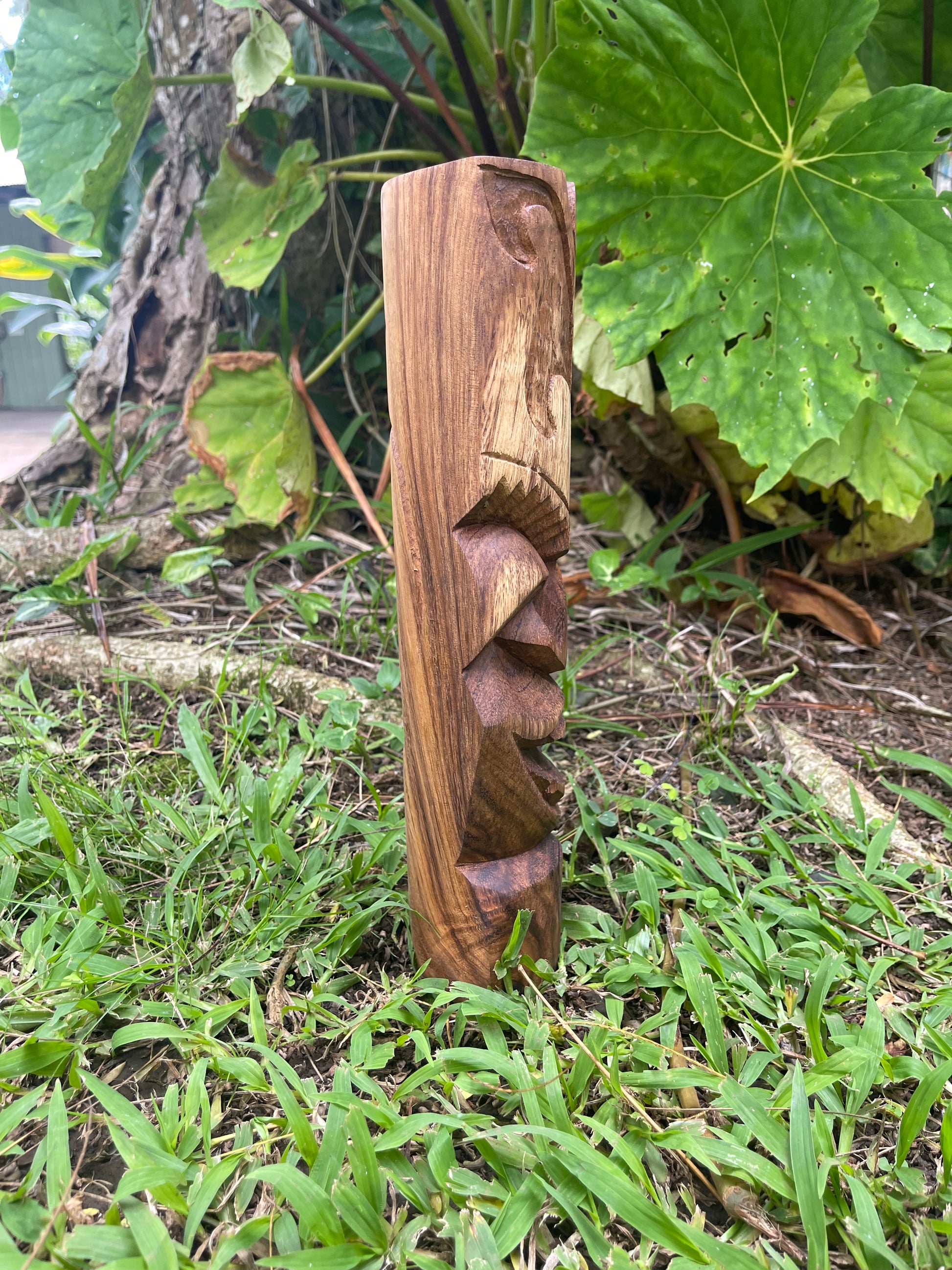 Mango Wood Smiling Tiki with Wave Embellishments