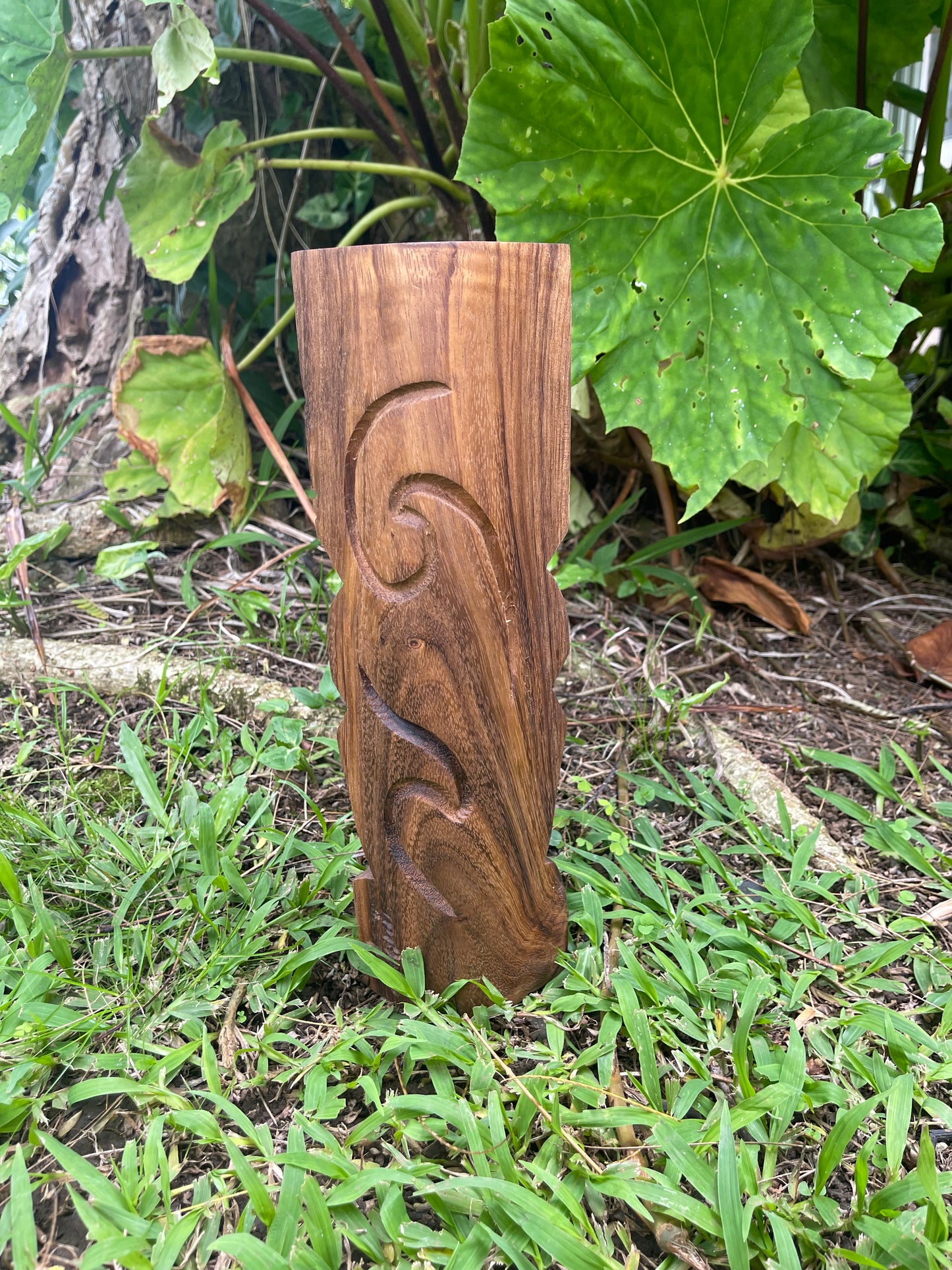 Mango Wood Smiling Tiki with Wave Embellishments