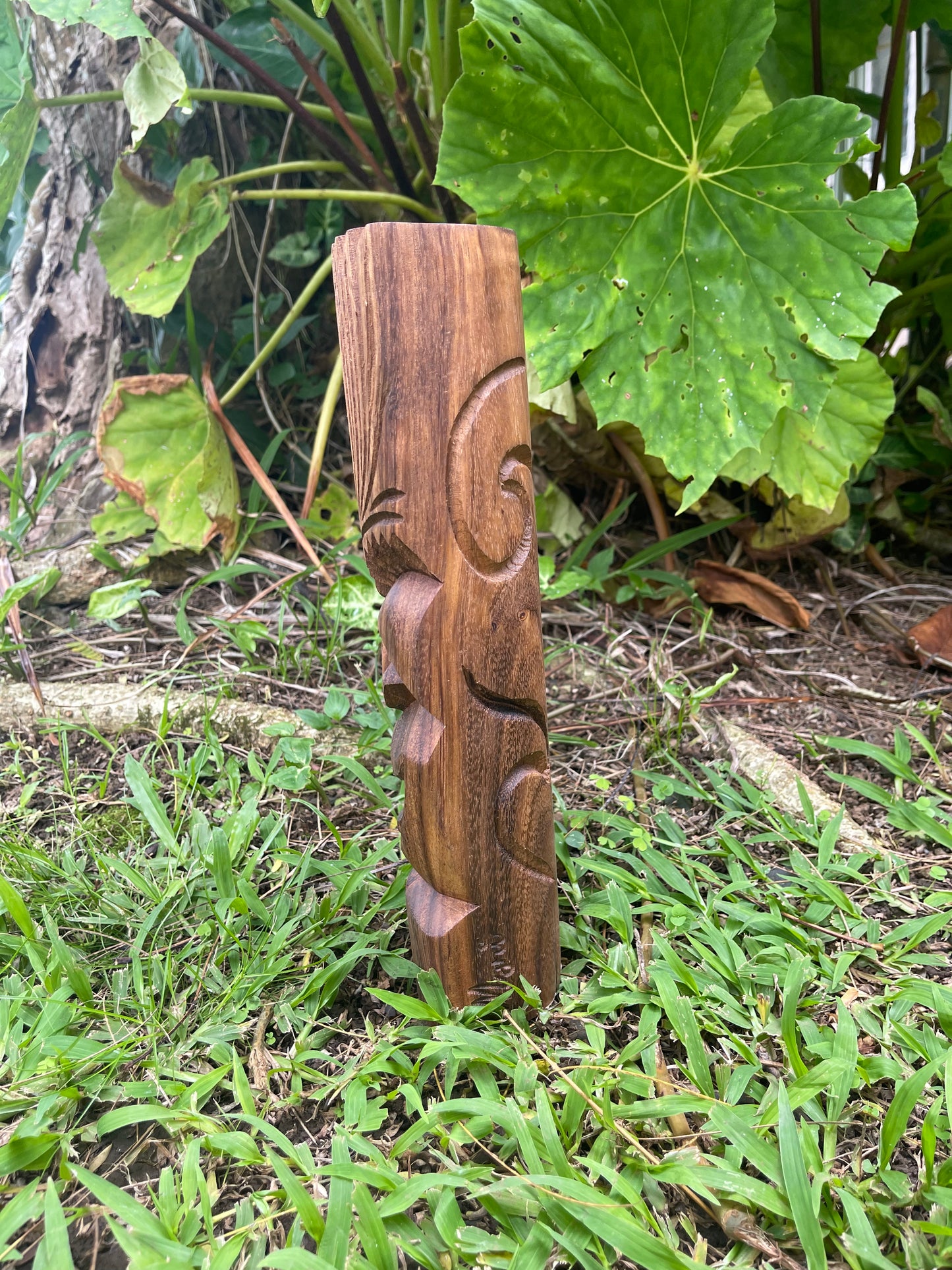 Mango Wood Smiling Tiki with Wave Embellishments