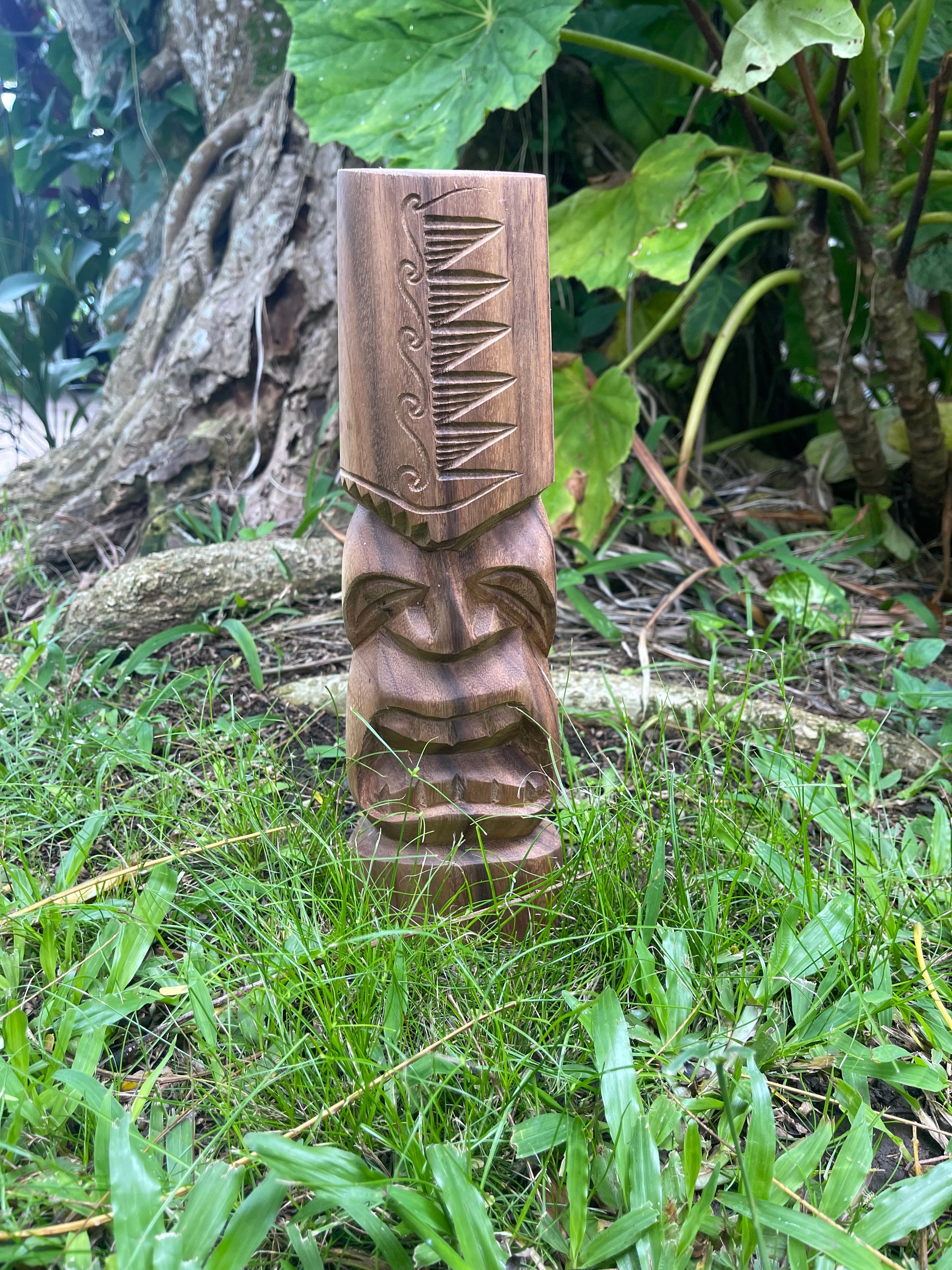 Hand-carved Protector Wood Tiki with Wave Symbol