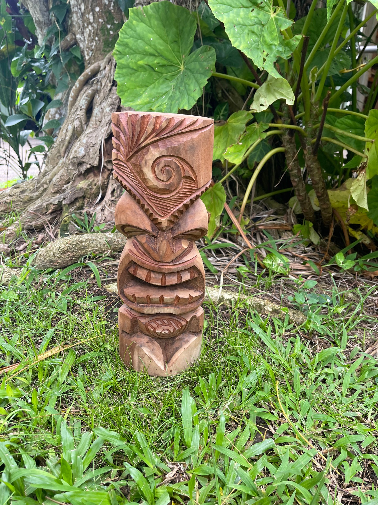 Hand-Carved Protector Tiki with Swirl Design