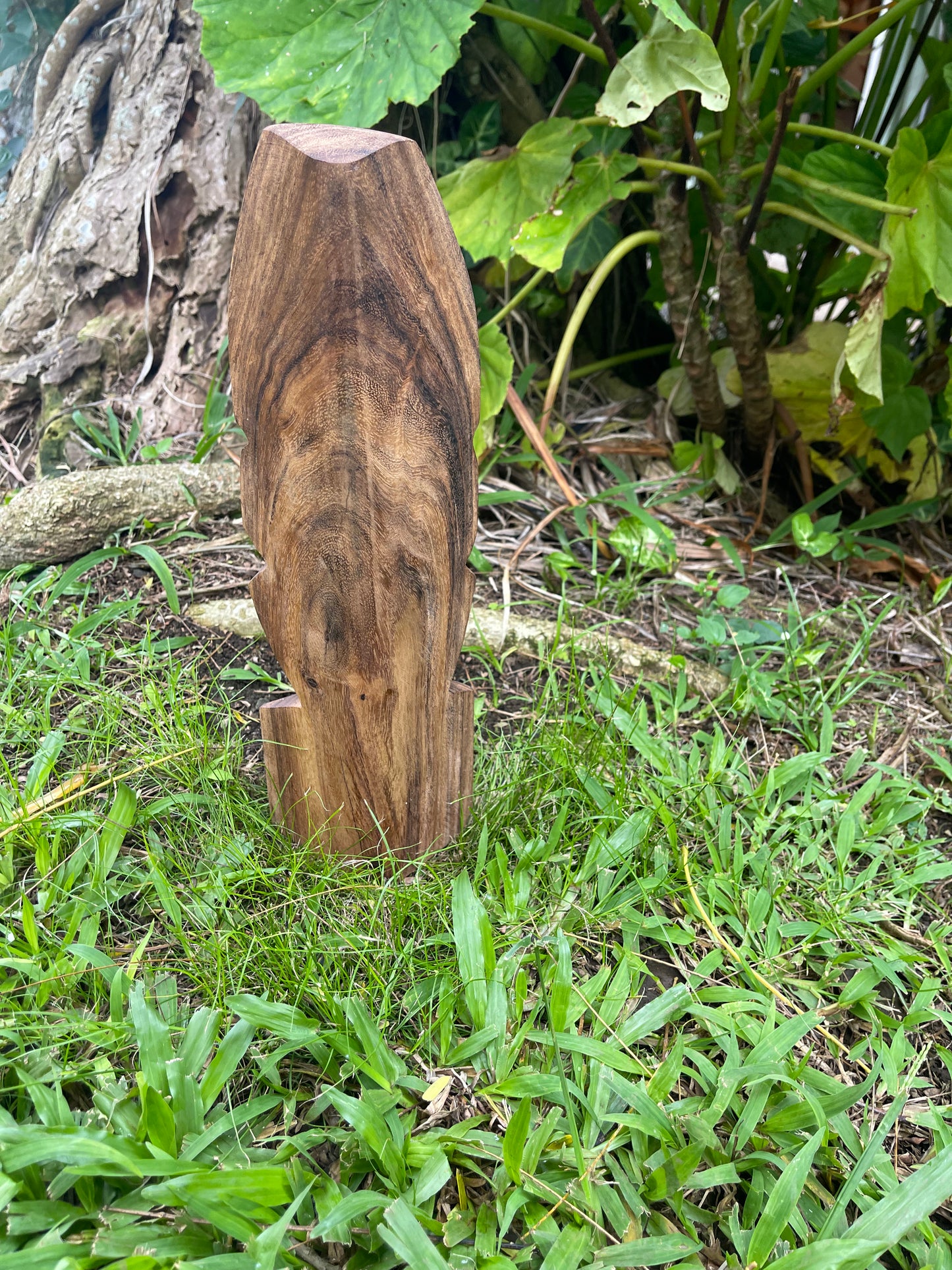 Back Side of Smiling Hand-Carved Tiki - Aloha Adventure Farms