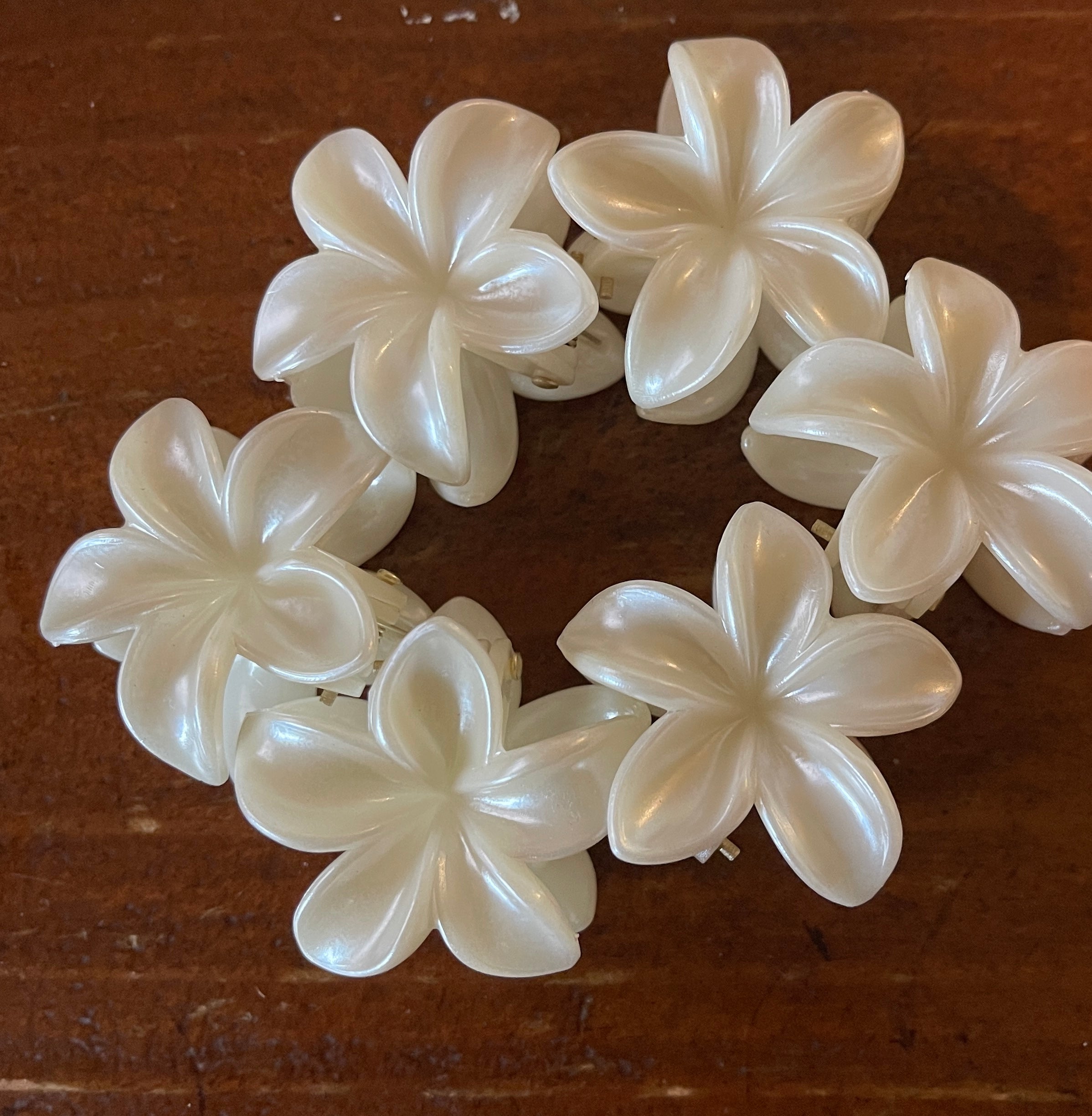 Pearly White Plumeria Claw Clip