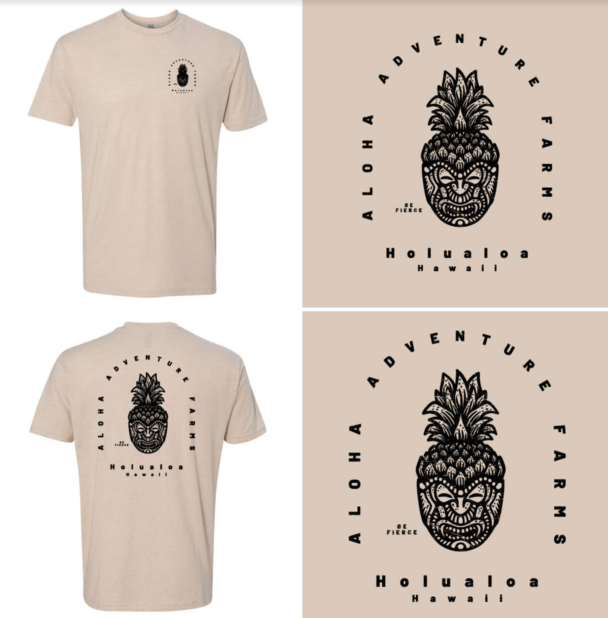 Tan Pineapple Tiki Aloha Adventure Farms T-Shirt