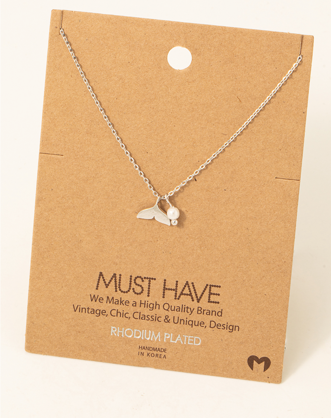 Sliver Whale Tail Necklace with Pearl