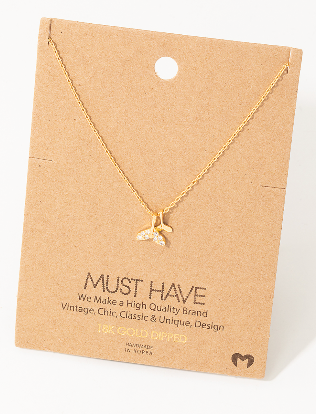  Gold Whale Tail Necklace with Jewels