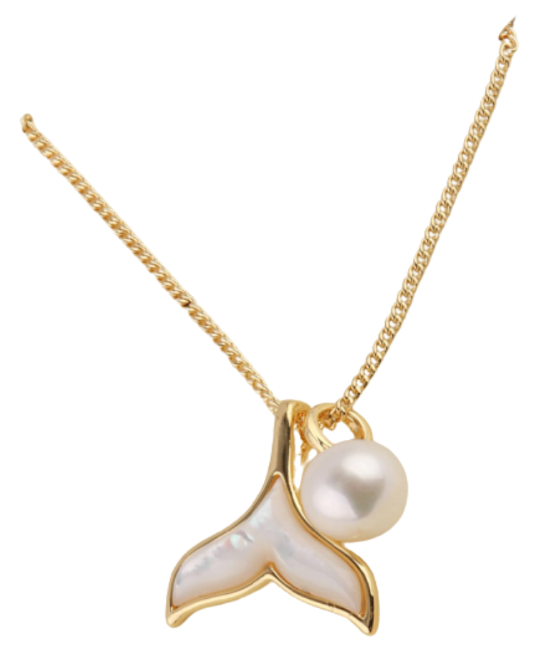 Pearl Whale Tail Necklace in Gold