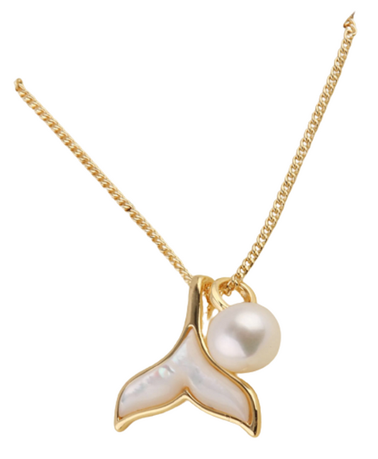 Pearl Whale Tail Necklace in Gold