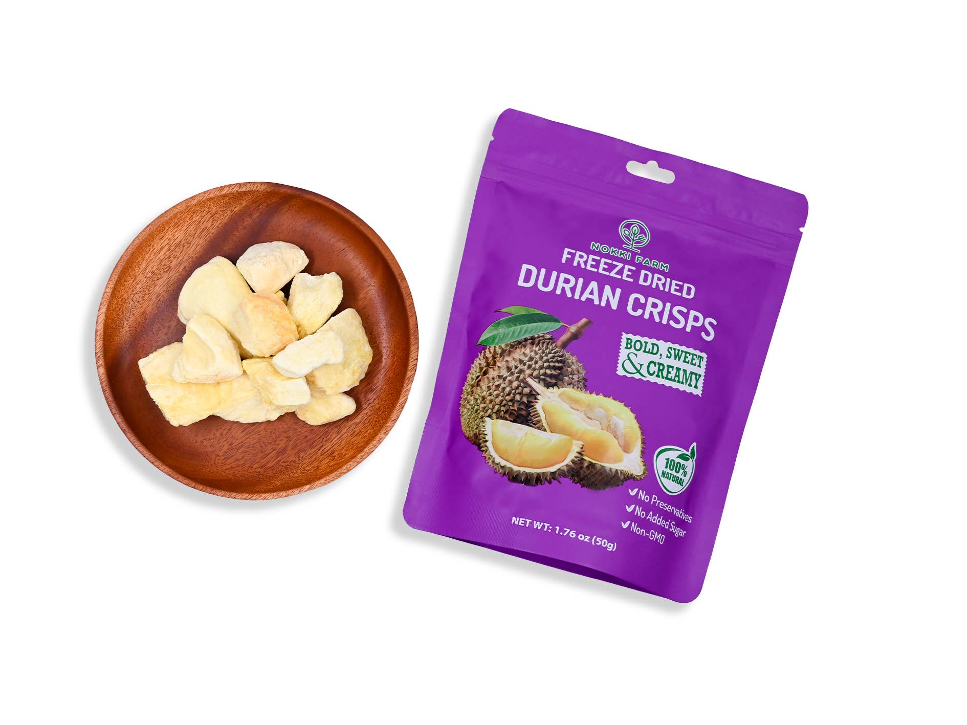 NOKKI FARM Freeze Dried Durian Crisps - No Added Sugar