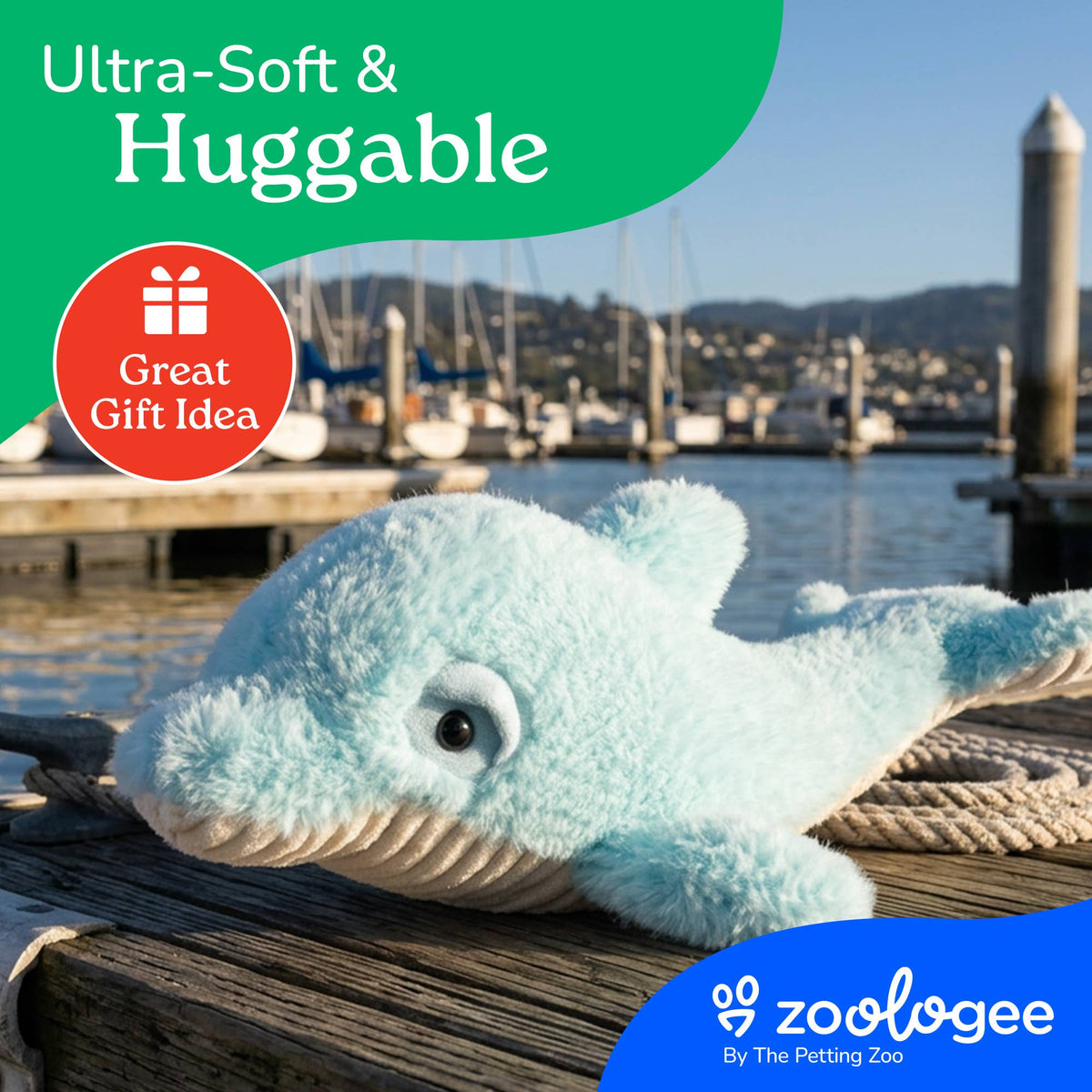 19" (48cm) Fuzzlez Dolphin Light Blue