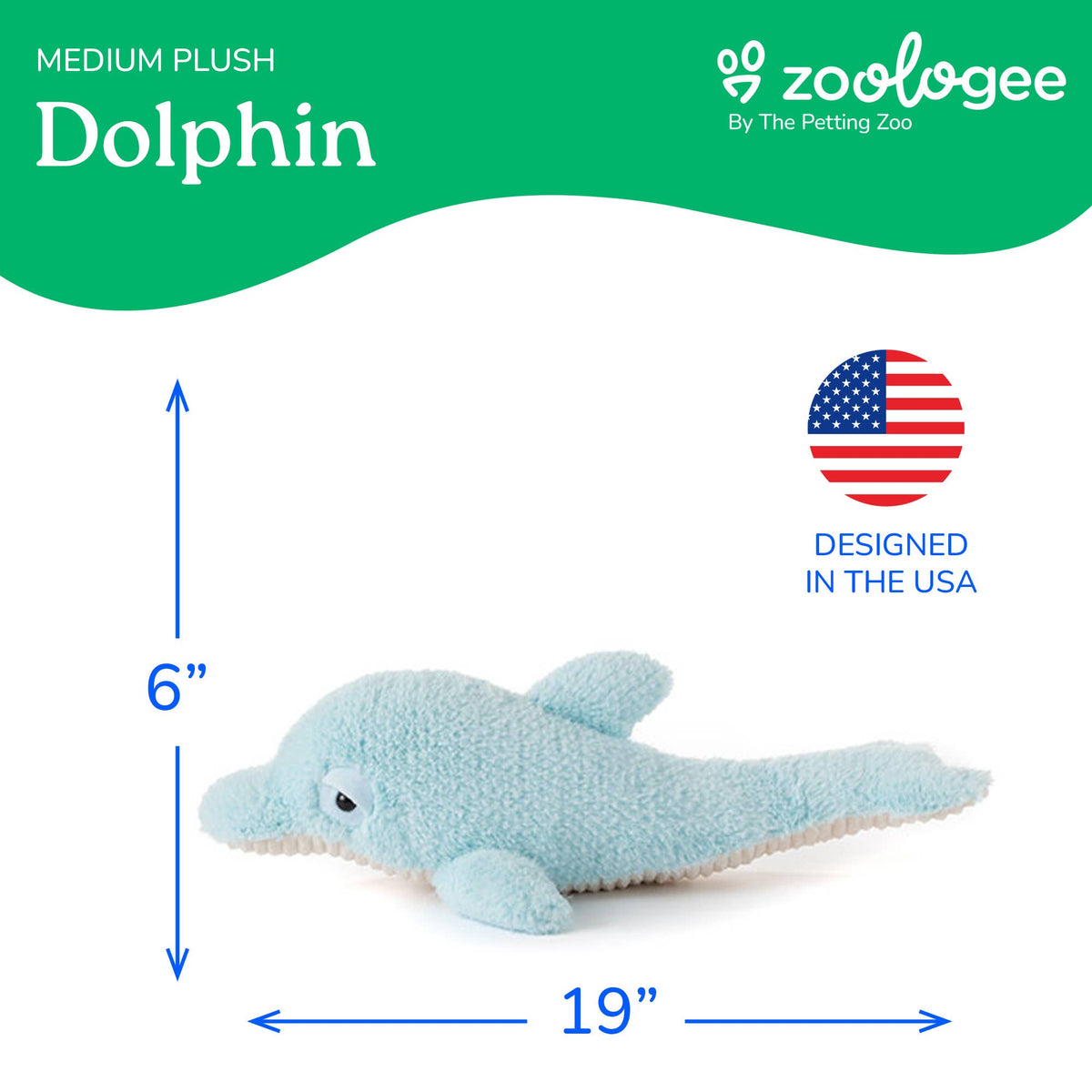 19" (48cm) Fuzzlez Dolphin Light Blue