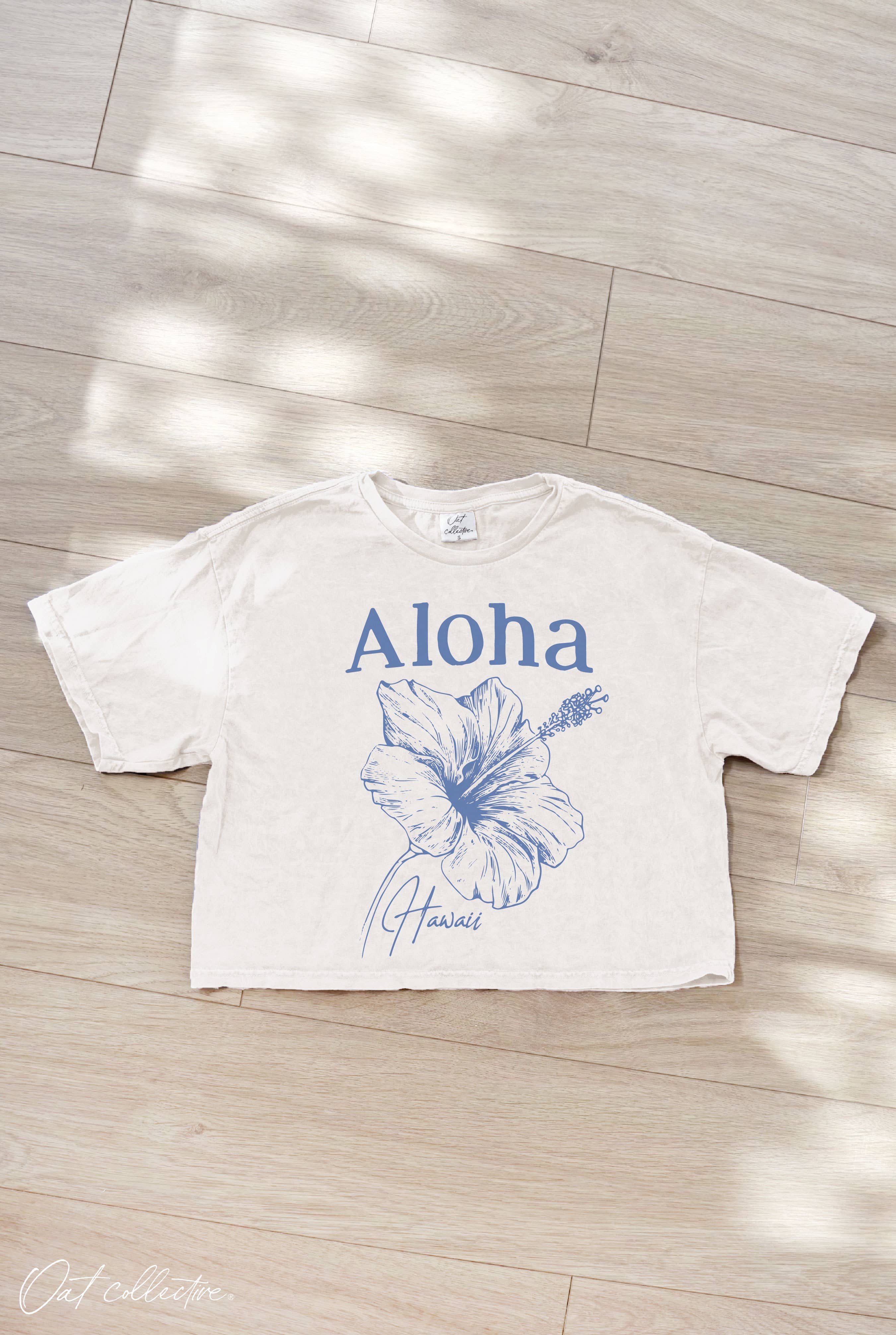 ALOHA HAWAII Cropped Mineral Washed Graphic Top
