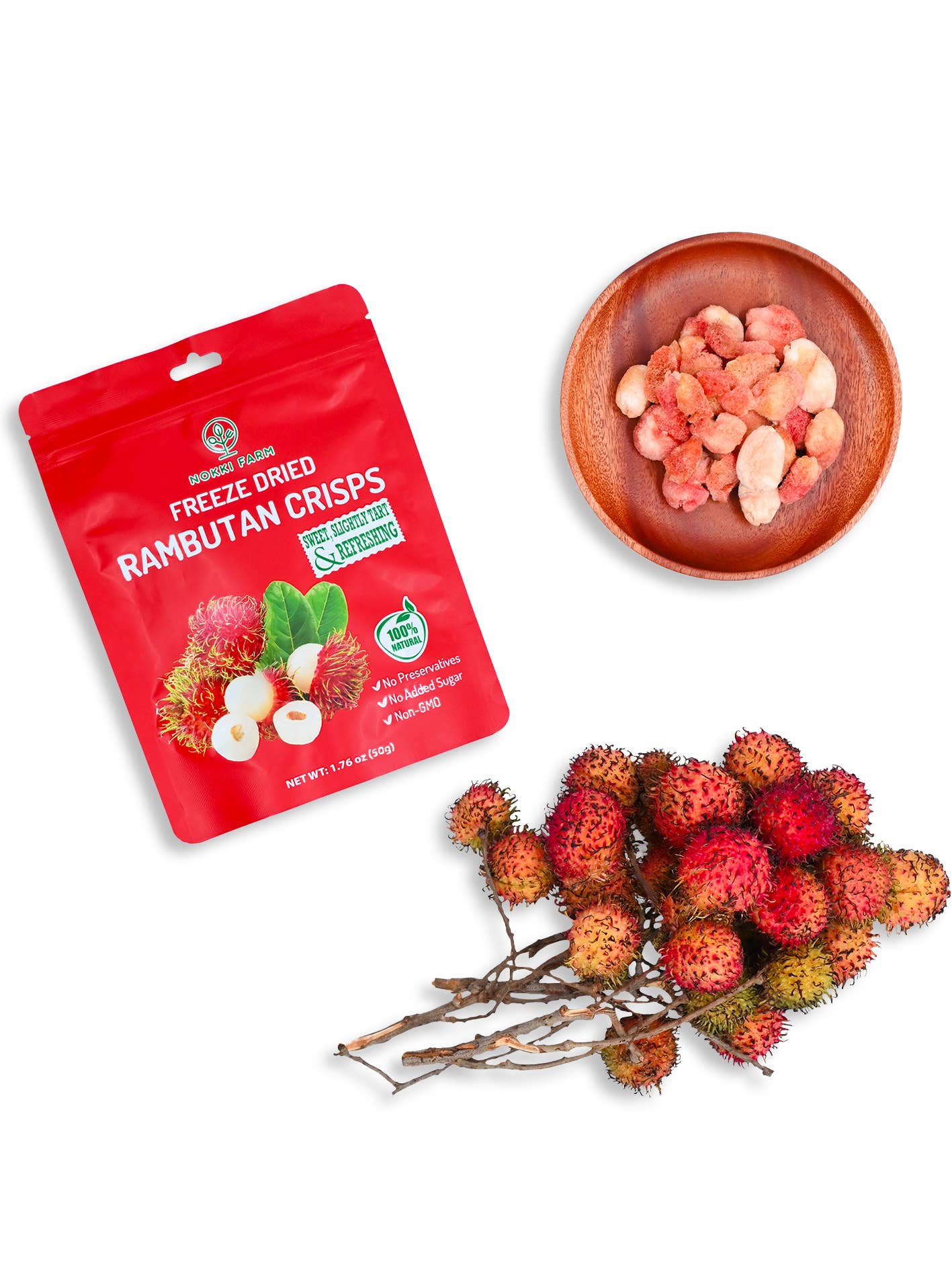 NOKKI FARM Freeze Dried Rambutan Crisps - No Added Sugar