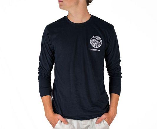 Black Long-Sleeve T-Shirt with Aloha Adventure Farms Wave Logo