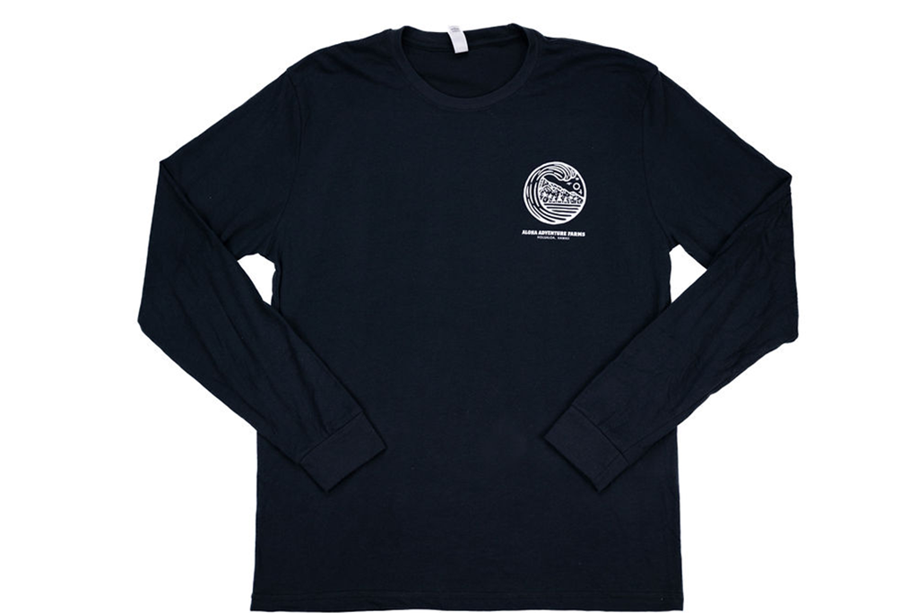 Black Long-Sleeve T-Shirt with Aloha Adventure Farms Wave Logo